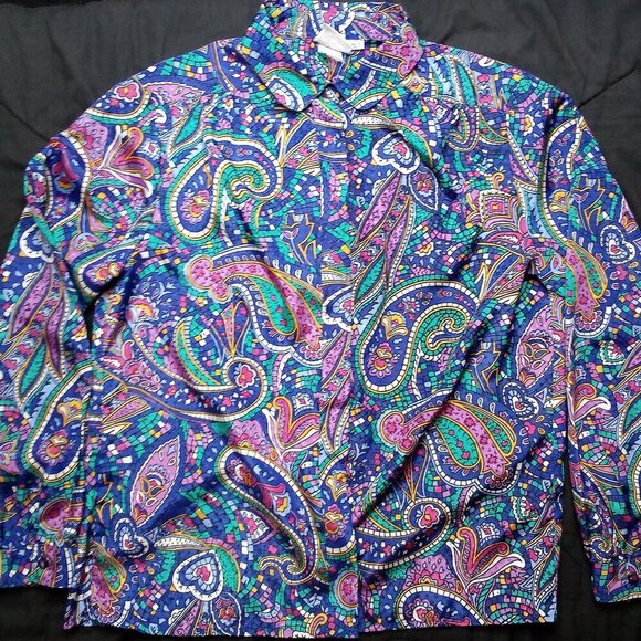 Vintage 70s Pykettes Paisley Hearts Rainbow Disco Button Shirt - Picture 2 of 6